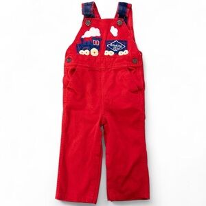 Vintage Pop-Sicle Red Corduroy Toddler Overalls Train Embroidered 2T 3T
